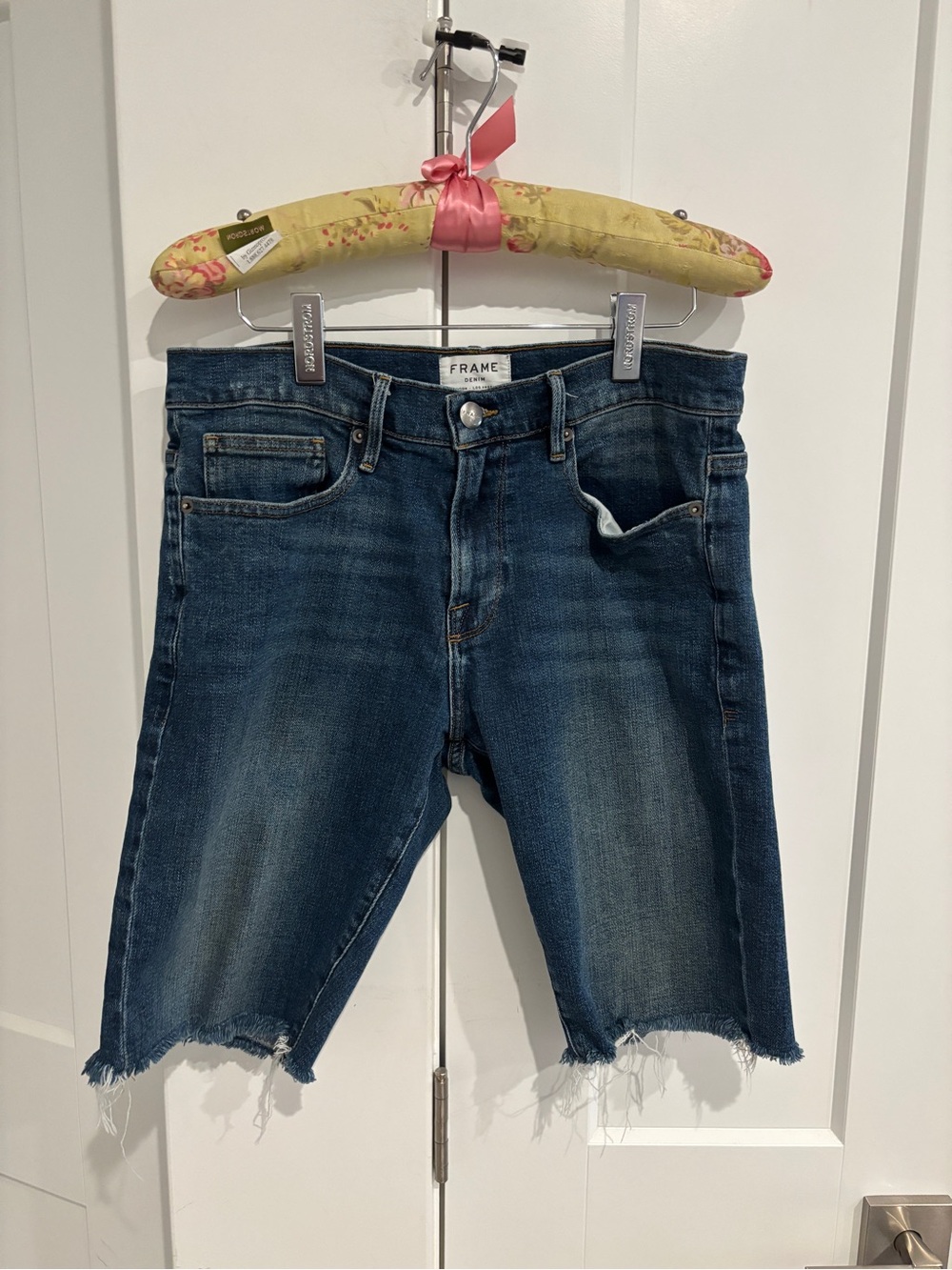 FRAME Relaxed Fit Distressed Denim Shorts. Size 32